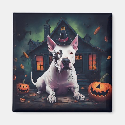 Bull Terrier pompoenen Halloween eng Magneet (Voorkant)
