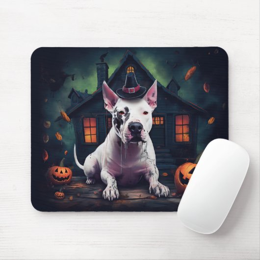 Bull Terrier pompoenen Halloween eng Muismat (Met muis)