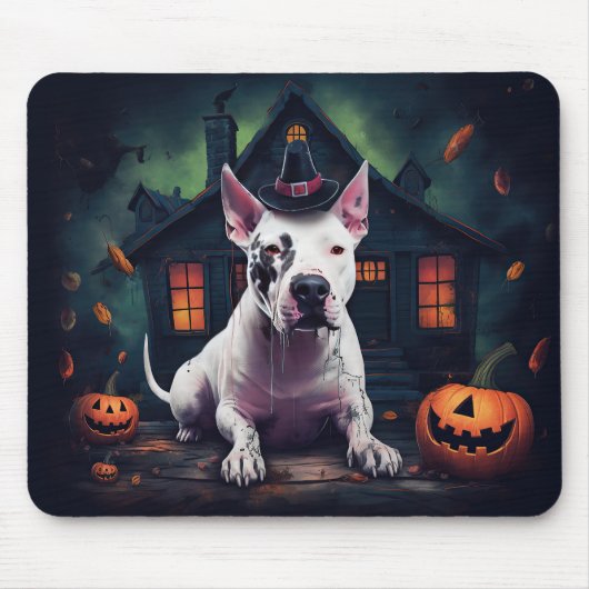 Bull Terrier pompoenen Halloween eng Muismat (Voorkant)