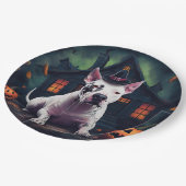Bull Terrier pompoenen Halloween eng Papieren Bordje (Gekanteld)
