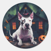 Bull Terrier pompoenen Halloween eng Ronde Sticker (Voorkant)