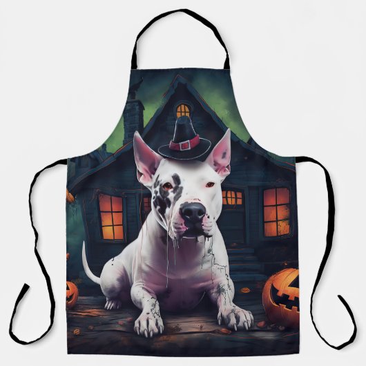 Bull Terrier pompoenen Halloween eng Schort (Voorkant)