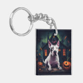 Bull Terrier pompoenen Halloween eng Sleutelhanger (Voorkant Links)