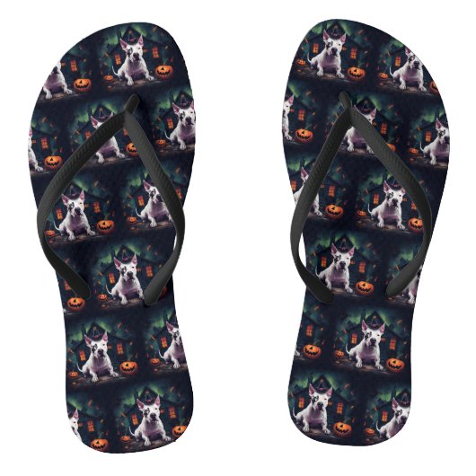Bull Terrier pompoenen Halloween eng Teenslippers (Voetbed)