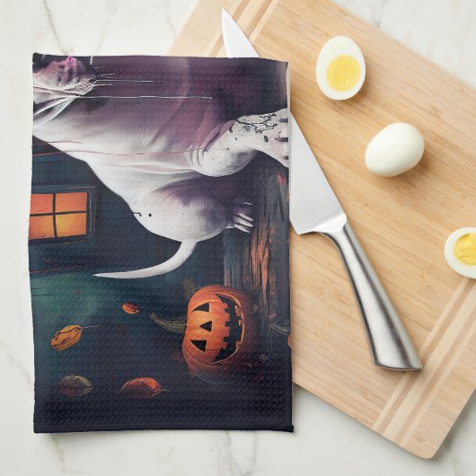 Bull Terrier pompoenen Halloween eng Theedoek (Quarter Fold)