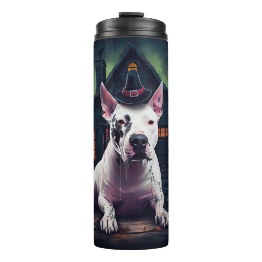 Bull Terrier pompoenen Halloween eng Thermosbeker (Voorkant)