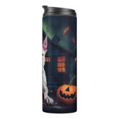 Bull Terrier pompoenen Halloween eng Thermosbeker (Geroteerd rechts)