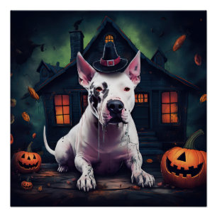 Bull Terrier Pompoenen Halloween Griezelen Perfect Poster