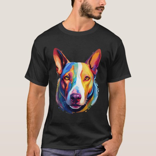 Bull Terrier Portret Kleur Artwork T-shirt (Voorkant)