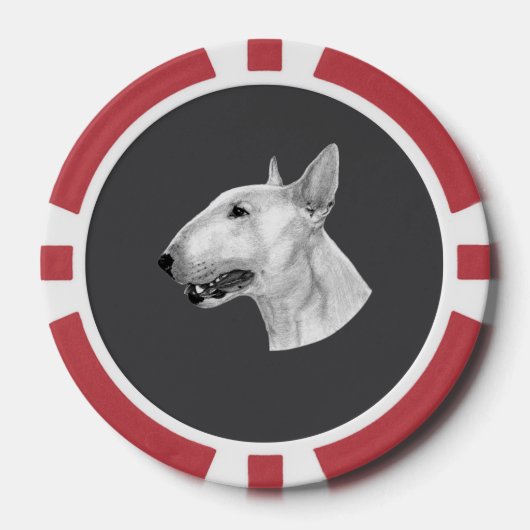 Bull Terrier potloodtekening Poker Chips (Voorkant)