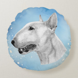 Bull Terrier potloodtekening Rond Kussen