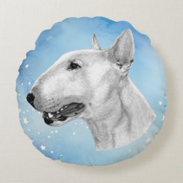 Bull Terrier potloodtekening Rond Kussen