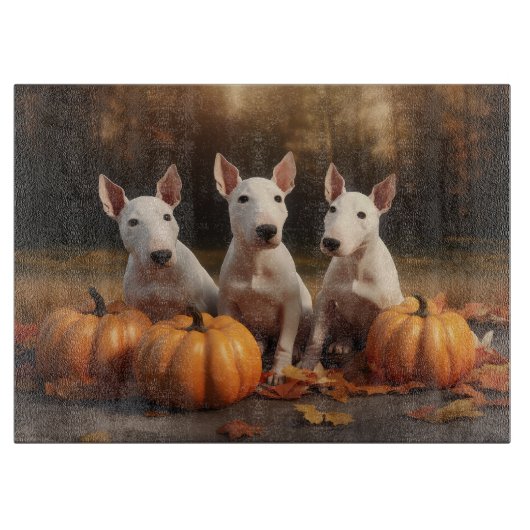 Bull Terrier Pup Autumn Delight Pompoen Snijplank (Voorkant)