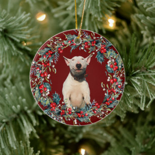 Bull Terrier Puppy 1e kerstvakantie met rood Keramisch Ornament