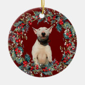 Bull Terrier Puppy 1e kerstvakantie met rood Keramisch Ornament (Voorkant)