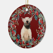 Bull Terrier Puppy 1e kerstvakantie met rood Keramisch Ornament (Links)