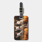 Bull Terrier Puppy Herfst Delight Pompoen Bagagelabel (Voorkant verticaal)