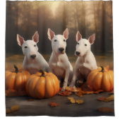 Bull Terrier Puppy Herfst Delight Pompoen Douchegordijn (Voorkant)