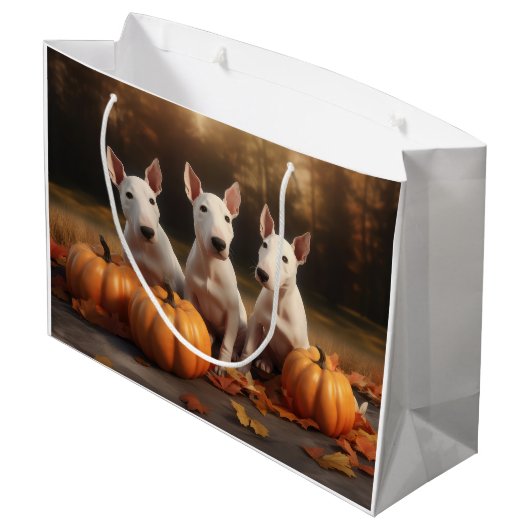Bull Terrier Puppy Herfst Delight Pompoen Groot Cadeauzakje (Achterkant Gekanteld)