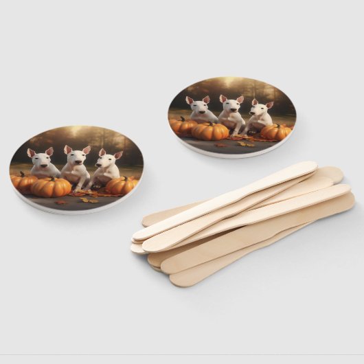 Bull Terrier Puppy Herfst Delight Pompoen Handwaaier (Niet-gemonteerd)