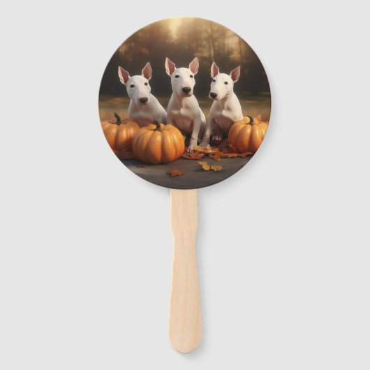 Bull Terrier Puppy Herfst Delight Pompoen Handwaaier (Voorkant)