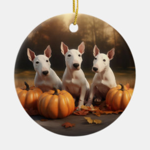 Bull Terrier Puppy Herfst Delight Pompoen Keramisch Ornament