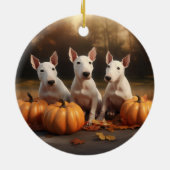 Bull Terrier Puppy Herfst Delight Pompoen Keramisch Ornament (Achterkant)