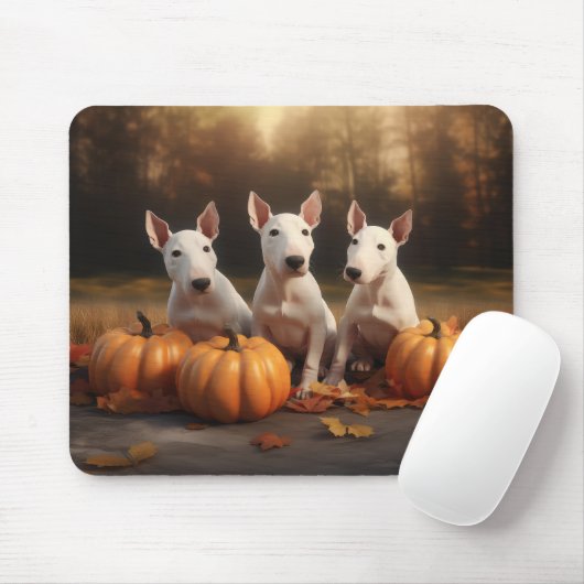 Bull Terrier Puppy Herfst Delight Pompoen Muismat (Met muis)