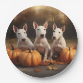 Bull Terrier Puppy Herfst Delight Pompoen Papieren Bordje (Voorkant)