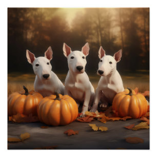 Bull Terrier Puppy Herfst Delight Pompoen Perfect Poster