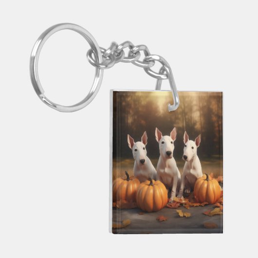 Bull Terrier Puppy Herfst Delight Pompoen Sleutelhanger (Voorkant Links)