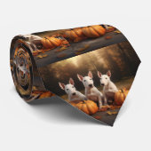 Bull Terrier Puppy Herfst Delight Pompoen Stropdas (Opgerold)