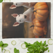 Bull Terrier Puppy Herfst Delight Pompoen Theedoek (Gevouwen)