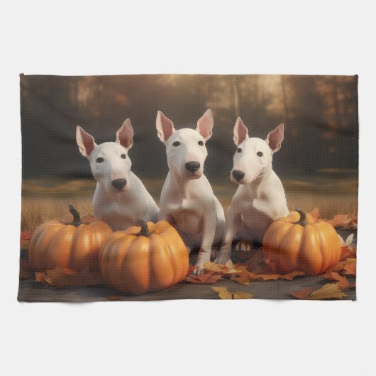 Bull Terrier Puppy Herfst Delight Pompoen Theedoek (Horizontaal)