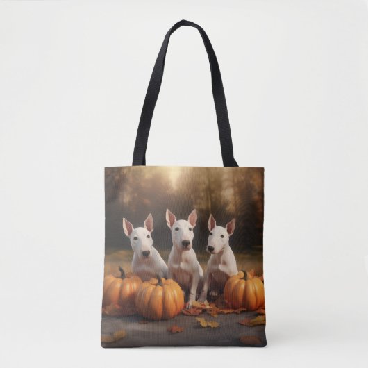Bull Terrier Puppy Herfst Delight Pompoen Tote Bag (Voorkant)