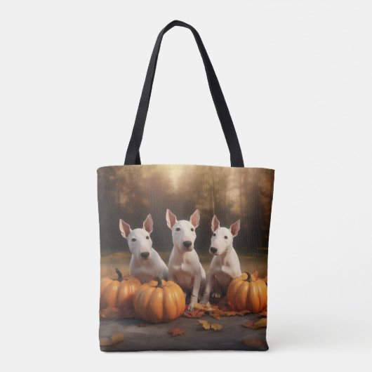 Bull Terrier Puppy Herfst Delight Pompoen Tote Bag (Achterkant)