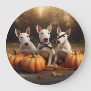 Bull Terrier Puppy Herfst Plezier Pompoen Grote Klok