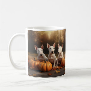 Bull Terrier Puppy Herfst Plezier Pompoen Koffiemok