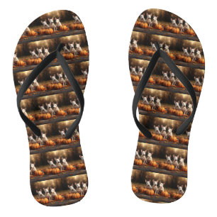 Bull Terrier Puppy Herfst Plezier Pompoen Teenslippers