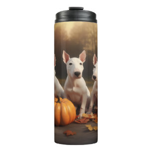 Bull Terrier Puppy Herfst Plezier Pompoen Thermosbeker