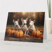 Bull Terrier Puppy Herfstpracht Pompoen Kaart (Voorkant)