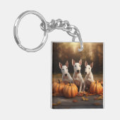Bull Terrier Puppy Herfstvreugde Pompoen Sleutelhanger (Voorkant Links)