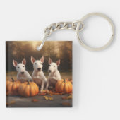 Bull Terrier Puppy Herfstvreugde Pompoen Sleutelhanger (Achterkant)
