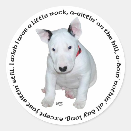 Bull Terrier Puppy Liedjes Ronde Sticker (Voorkant)
