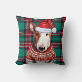 Bull Terrier Red en Green Plaid kerstvakantie Kussen