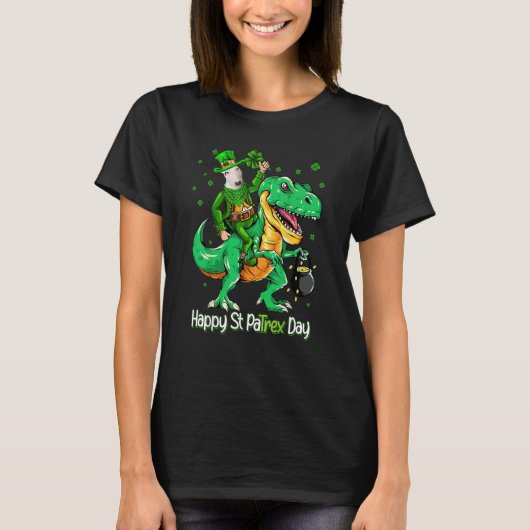Bull Terrier Riding Dinosaur Patricks Day Shamrock T-shirt (Voorkant)