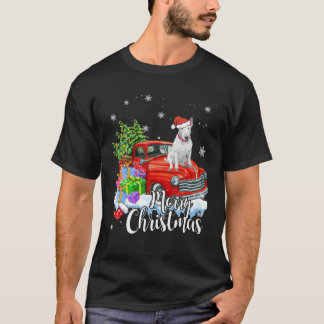Bull Terrier Riding Red Truck Merry Kerstmis T-shirt