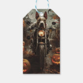 Bull Terrier Rijden Motorfiets Halloween Eng Cadeaulabel (Voorkant)