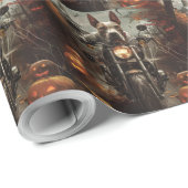 Bull Terrier Rijden Motorfiets Halloween Eng Cadeaupapier (Rol Hoek)