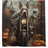 Bull Terrier Rijden Motorfiets Halloween Eng Douchegordijn (Voorkant)